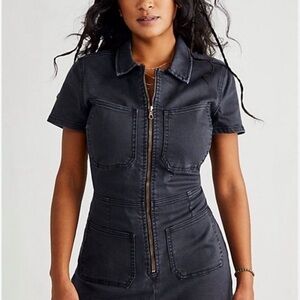 Charcoal Denim Zip-Up Dress